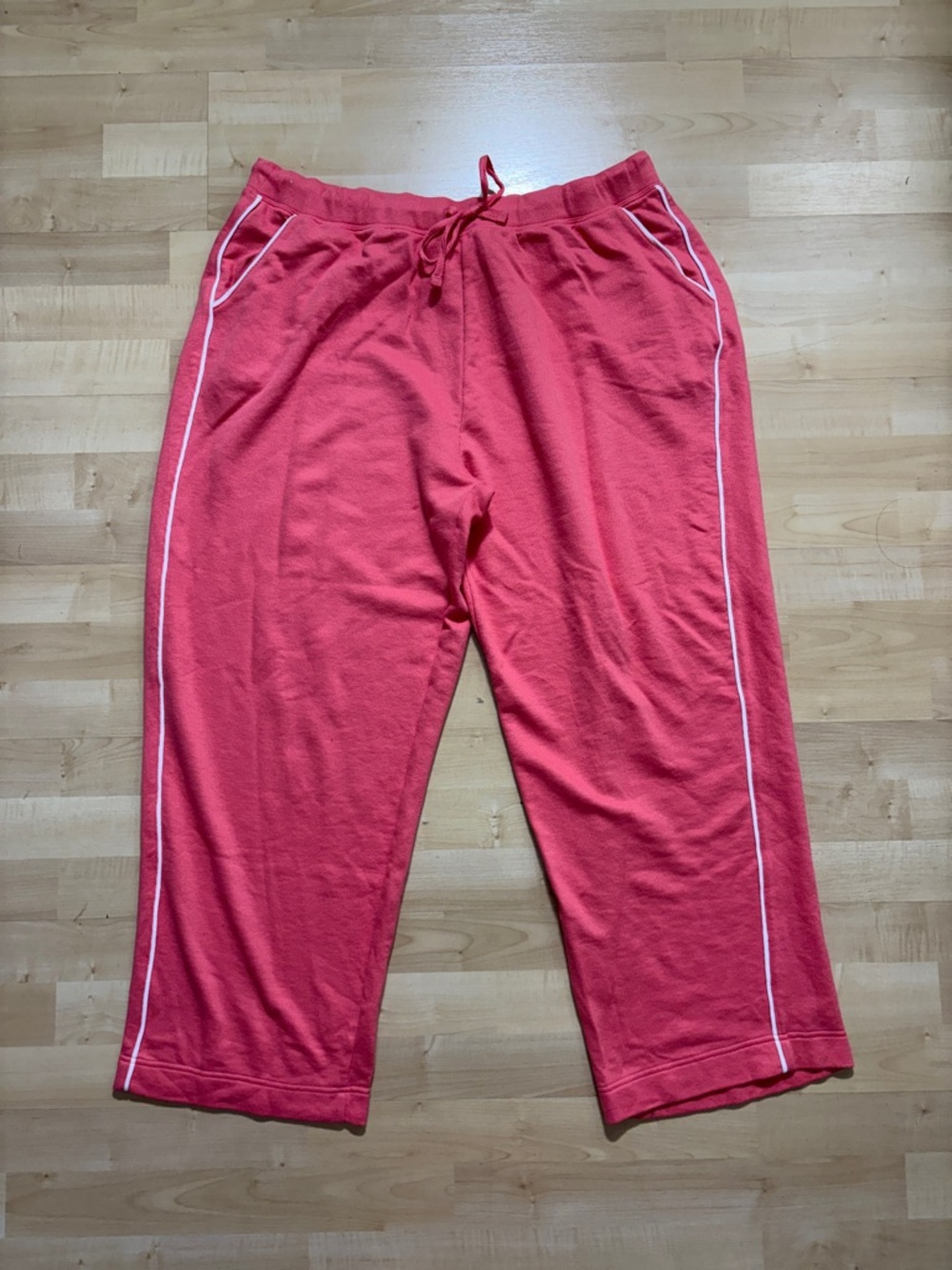 Fashion Bug Coral Pink Drawstring Track Pants with White Piping